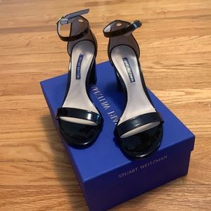 Stuart Weitzman NearlyNude black patent leather sandals. Size 6.5